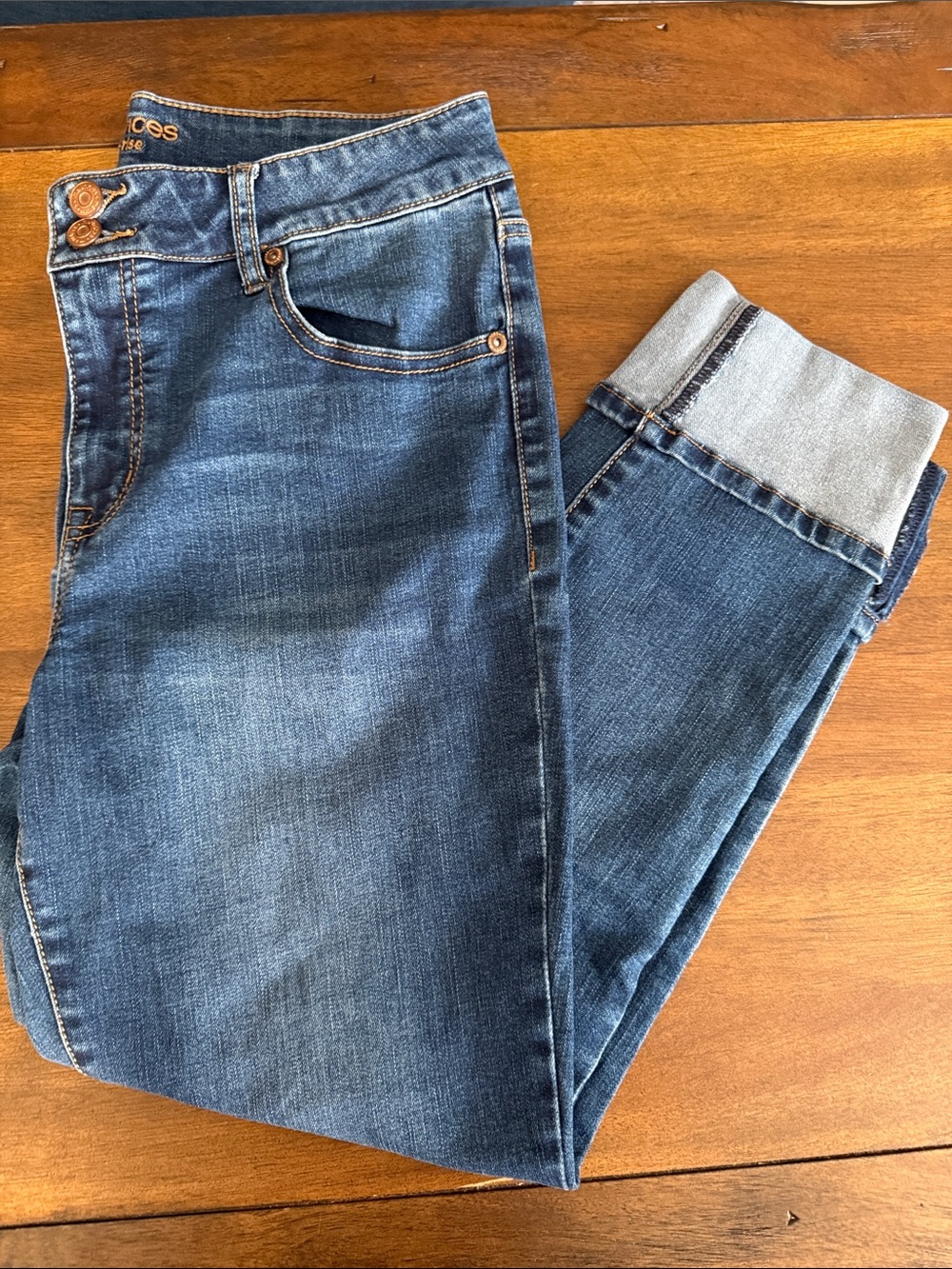 Maurices Dark Blue Cropped Stretch Jeans with Folded Hem